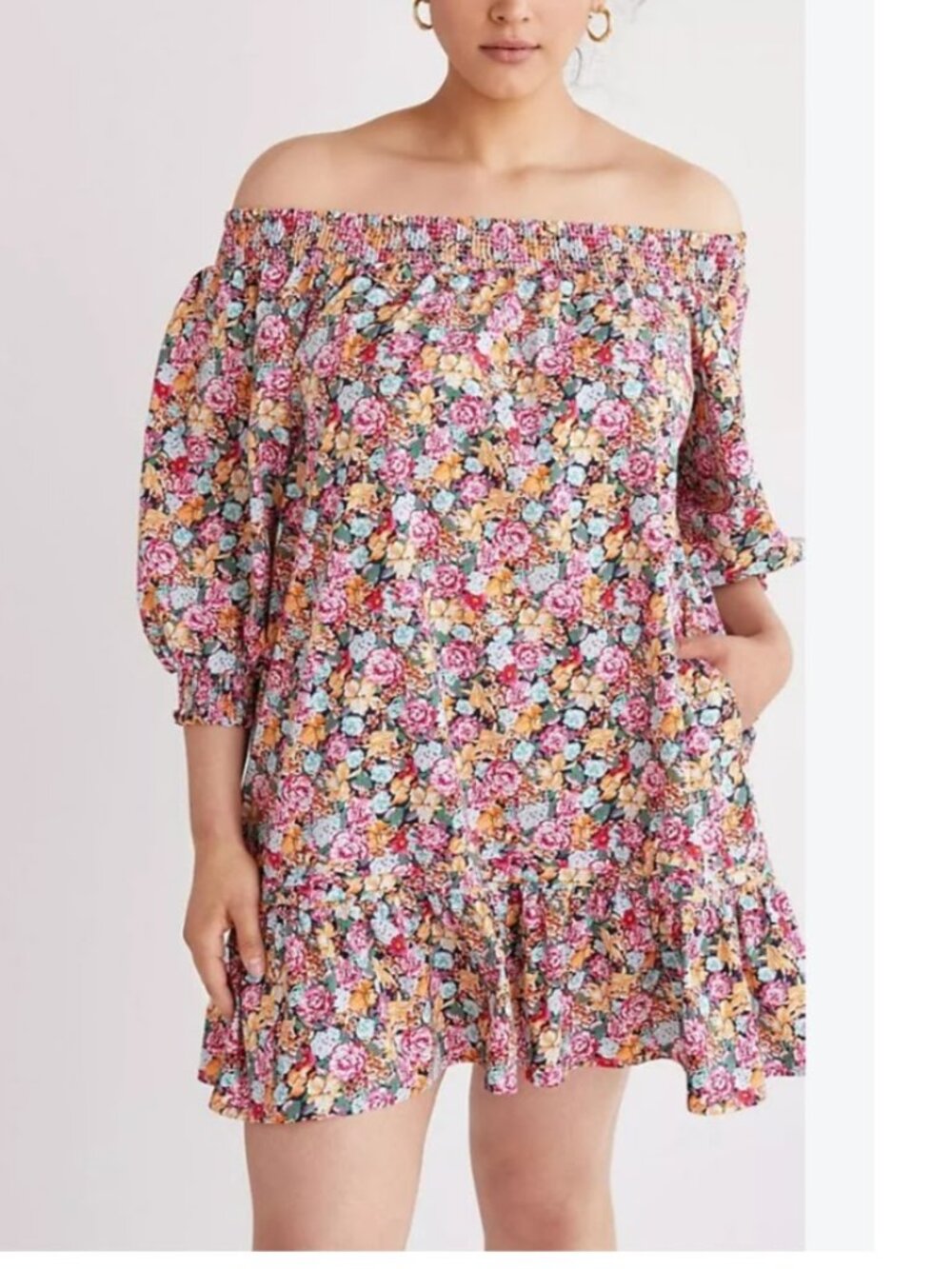 Maeve by Anthropologie Flounced Off-the-Shoulder Floral Mini Dress Women's S